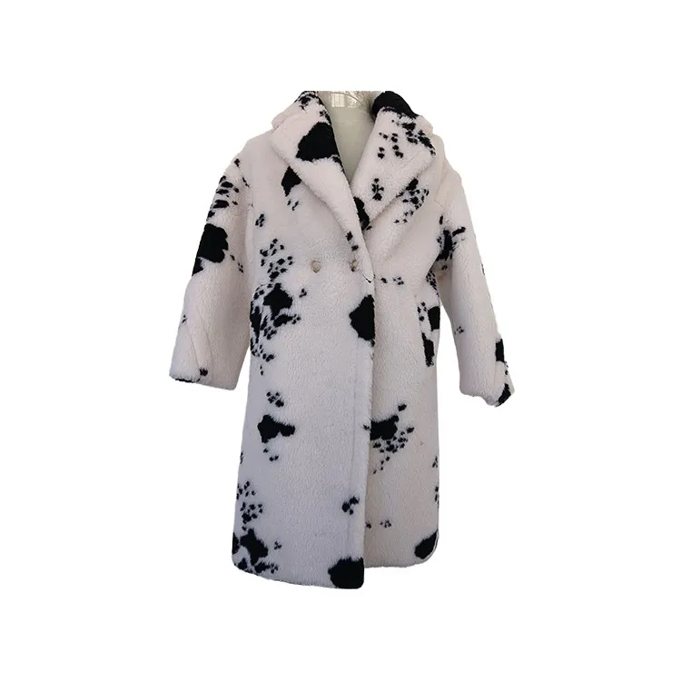 Abrigo de piel sintética con estampado de vaca para mujer
